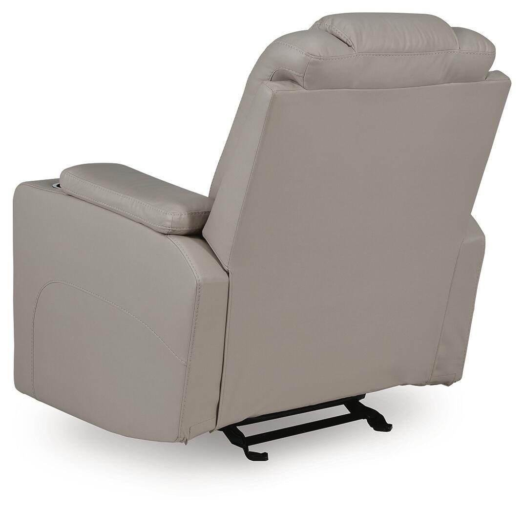 Elevate Edges Glider Recliner in Coin, back view