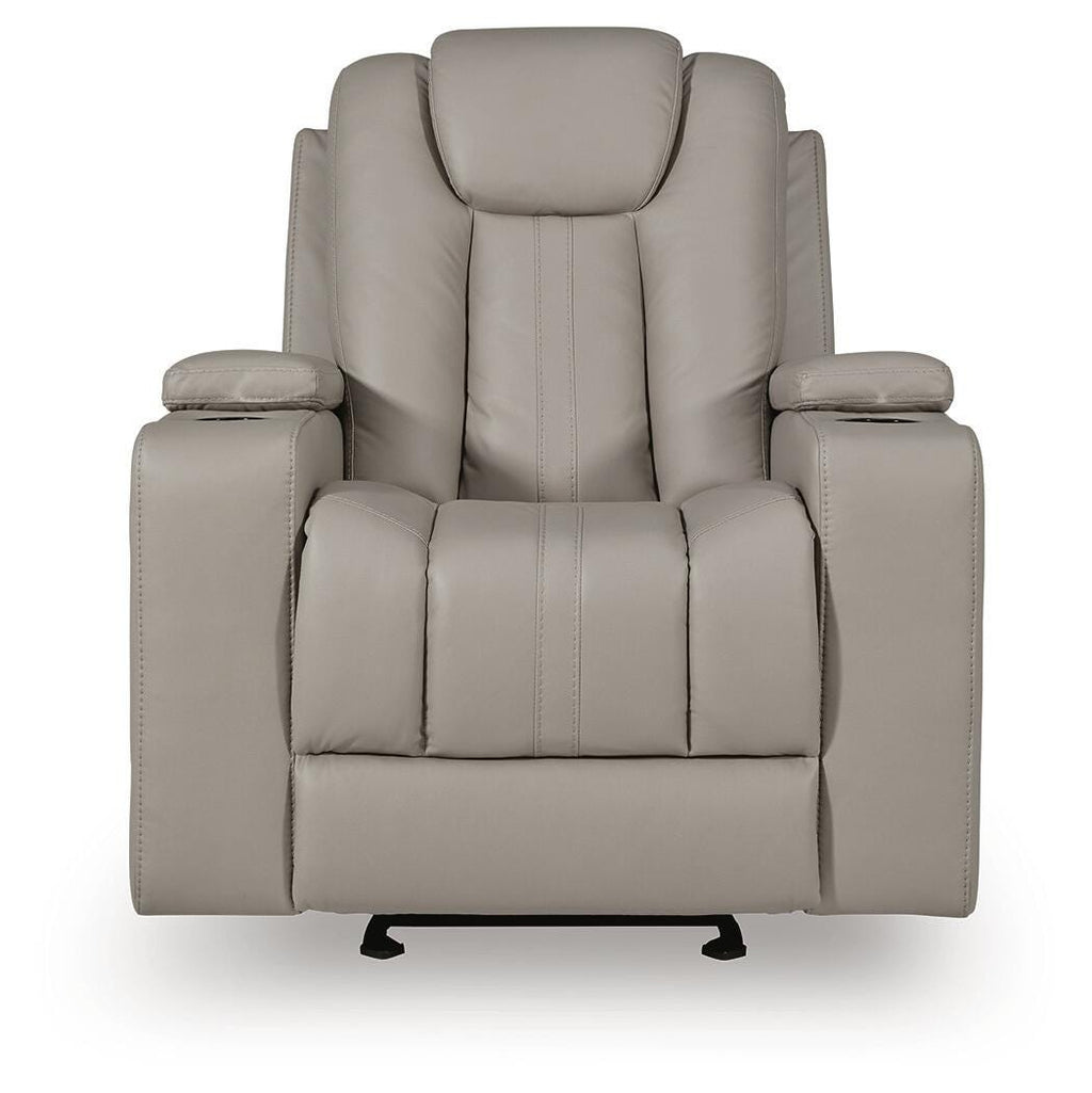 Elevate Edges Glider Recliner in Coin, front view