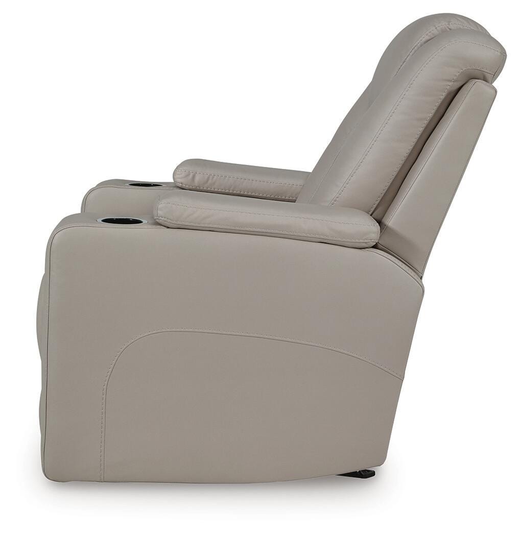Elevate Edges Glider Recliner in Coin, alternate side view