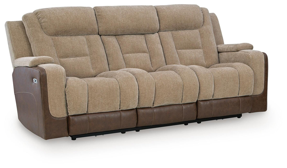 Mixed Motion Power Reclining Sofa in Brownstone, closed view