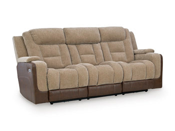 Mixed Motion Power Reclining Sofa in Brownstone, closed view