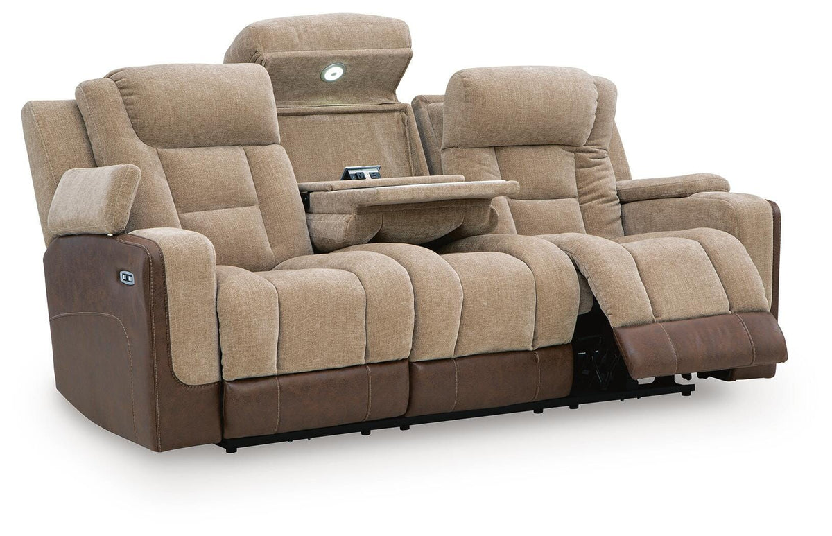 Mixed Motion Power Reclining Sofa in Brownstone, open view