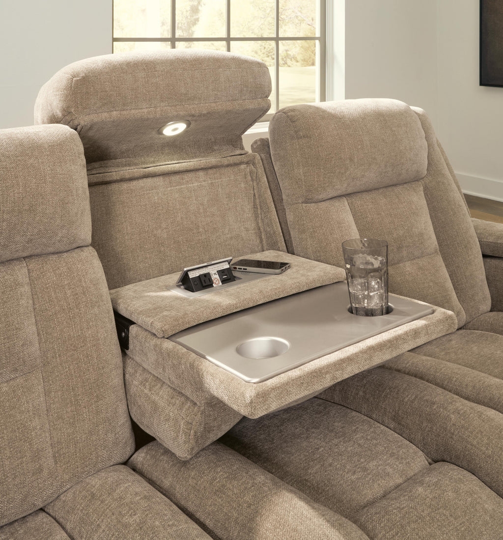 Mixed Motion Power Reclining Sofa in Brownstone, detail view