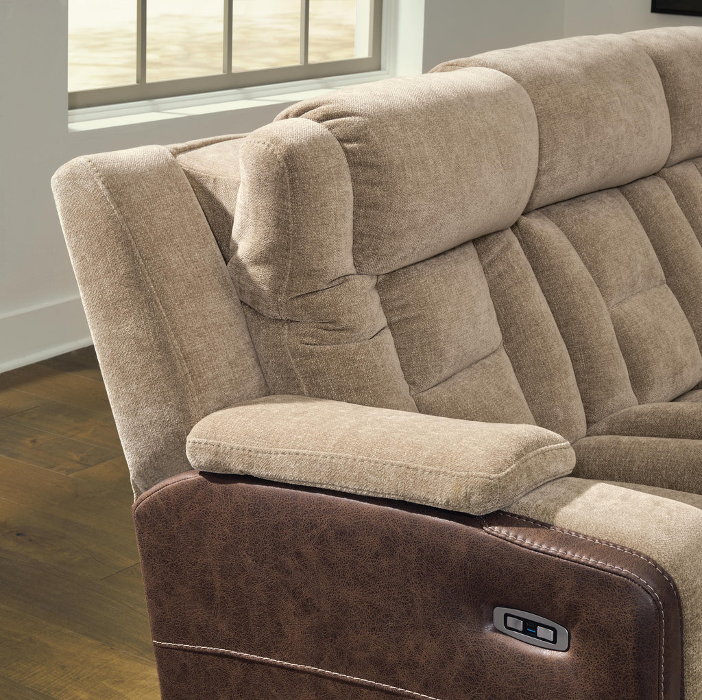 Mixed Motion Power Reclining Loveseat with Console in Brownstone, alternate view 9