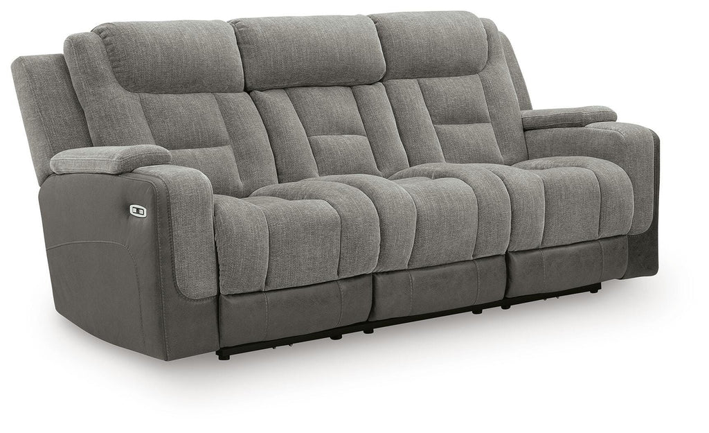 Mixed Motion Power Reclining Sofa in Shadow, closed view