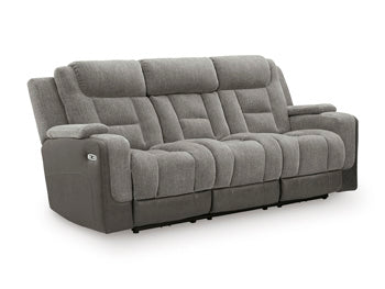 Mixed Motion Power Reclining Sofa in Shadow, closed view