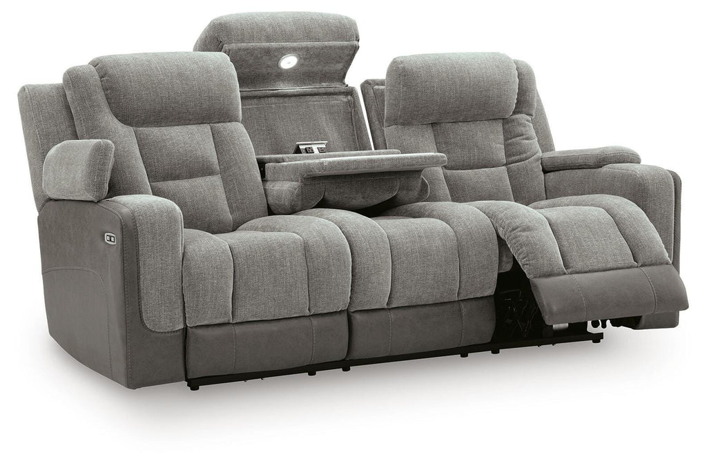 Mixed Motion Power Reclining Sofa in Shadow, open view