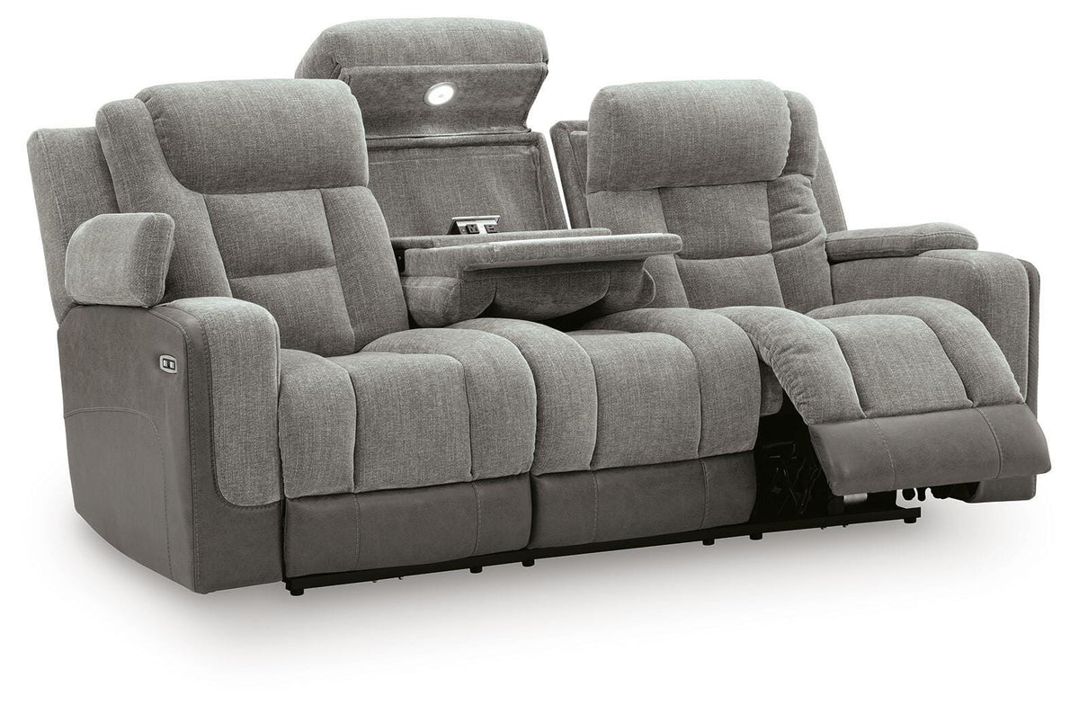 Mixed Motion Power Reclining Sofa in Shadow, open view