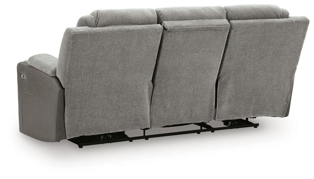 Mixed Motion Power Reclining Sofa in Shadow, back view