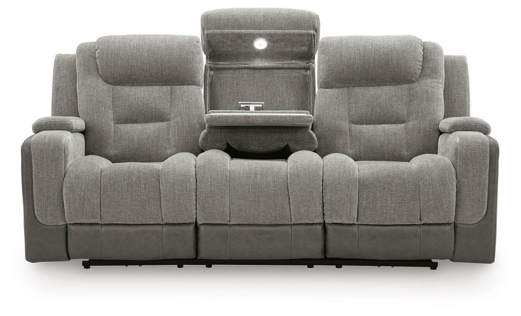 Mixed Motion Power Reclining Sofa in Shadow, front view