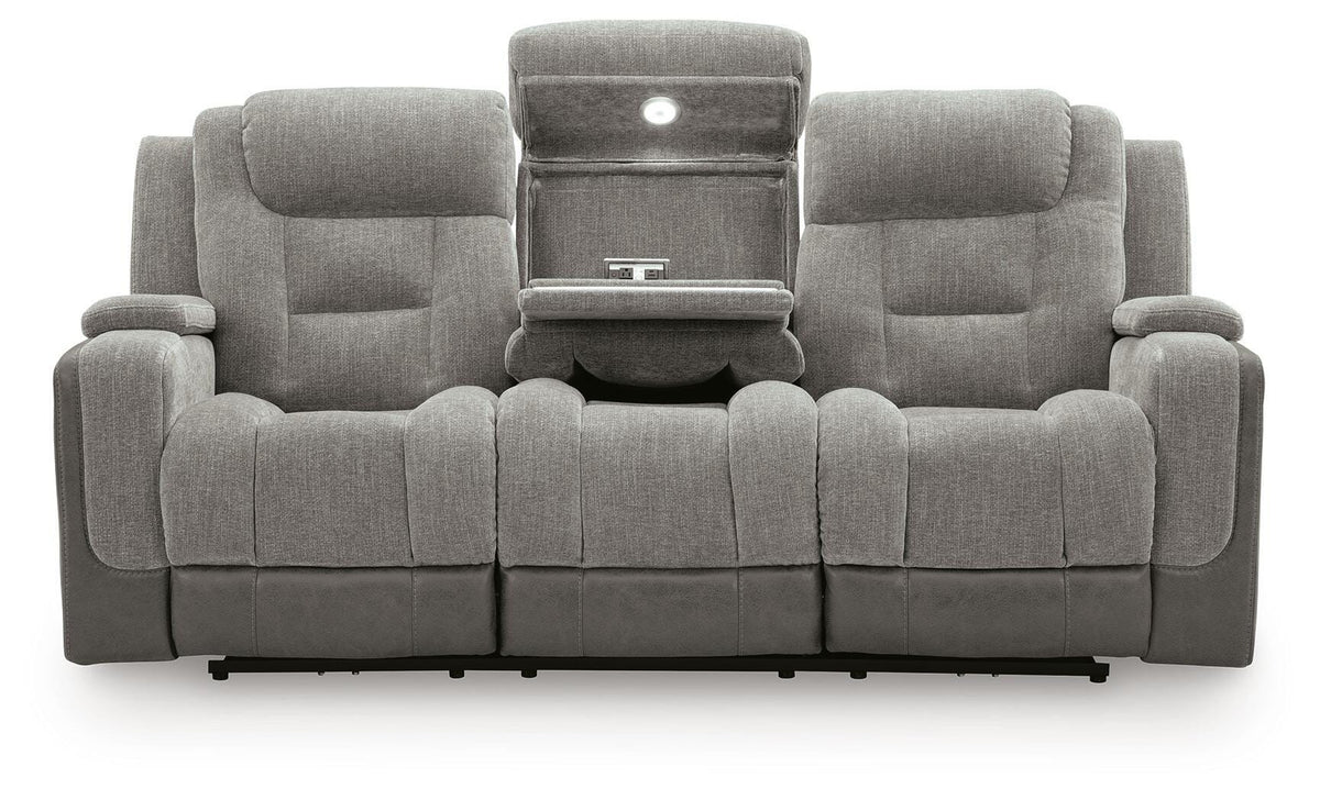 Mixed Motion Power Reclining Sofa in Shadow, front view