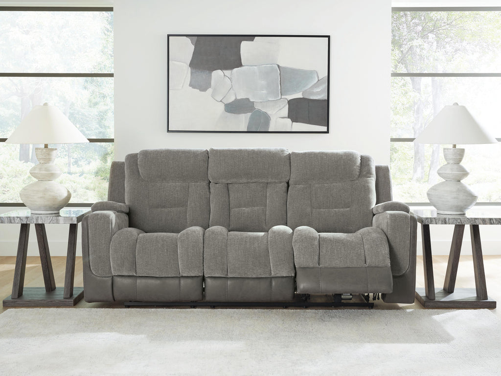 Mixed Motion Power Reclining Sofa in Shadow, open view