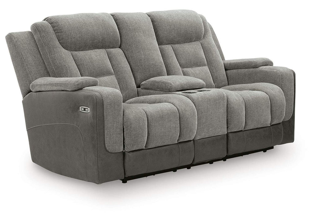 Ultimax Dual Power Reclining Sofa and Loveseat angled view