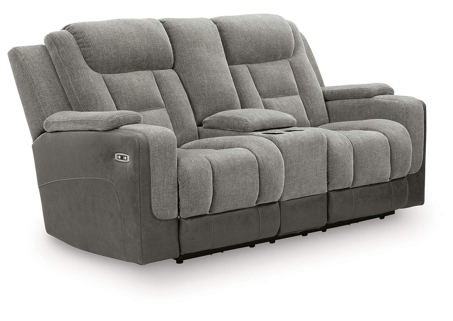 Ultimax Dual Power Reclining Sofa and Loveseat angled view