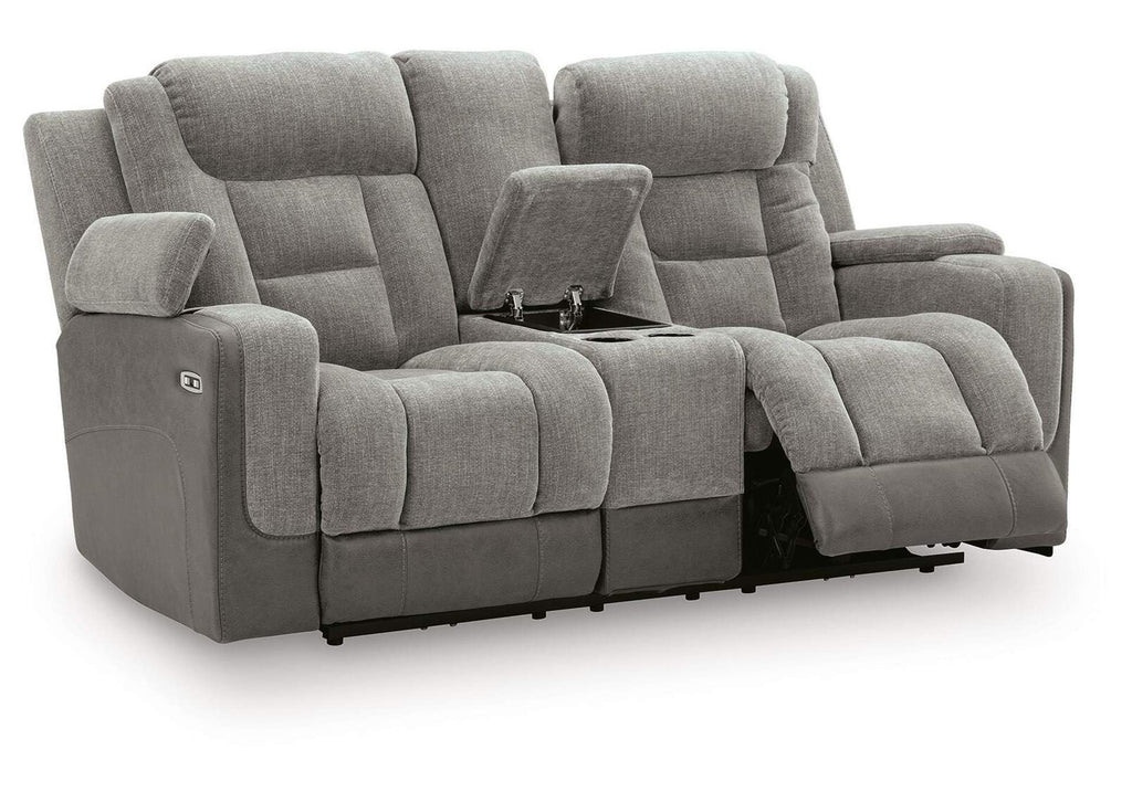 Ultimax Dual Power Reclining Sofa and Loveseat angled view