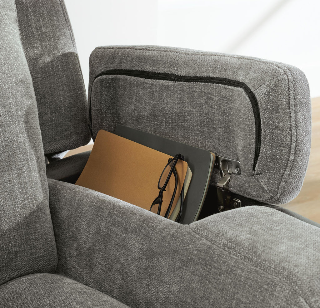 Mixed Motion Power Recliner in Shadow, detail view