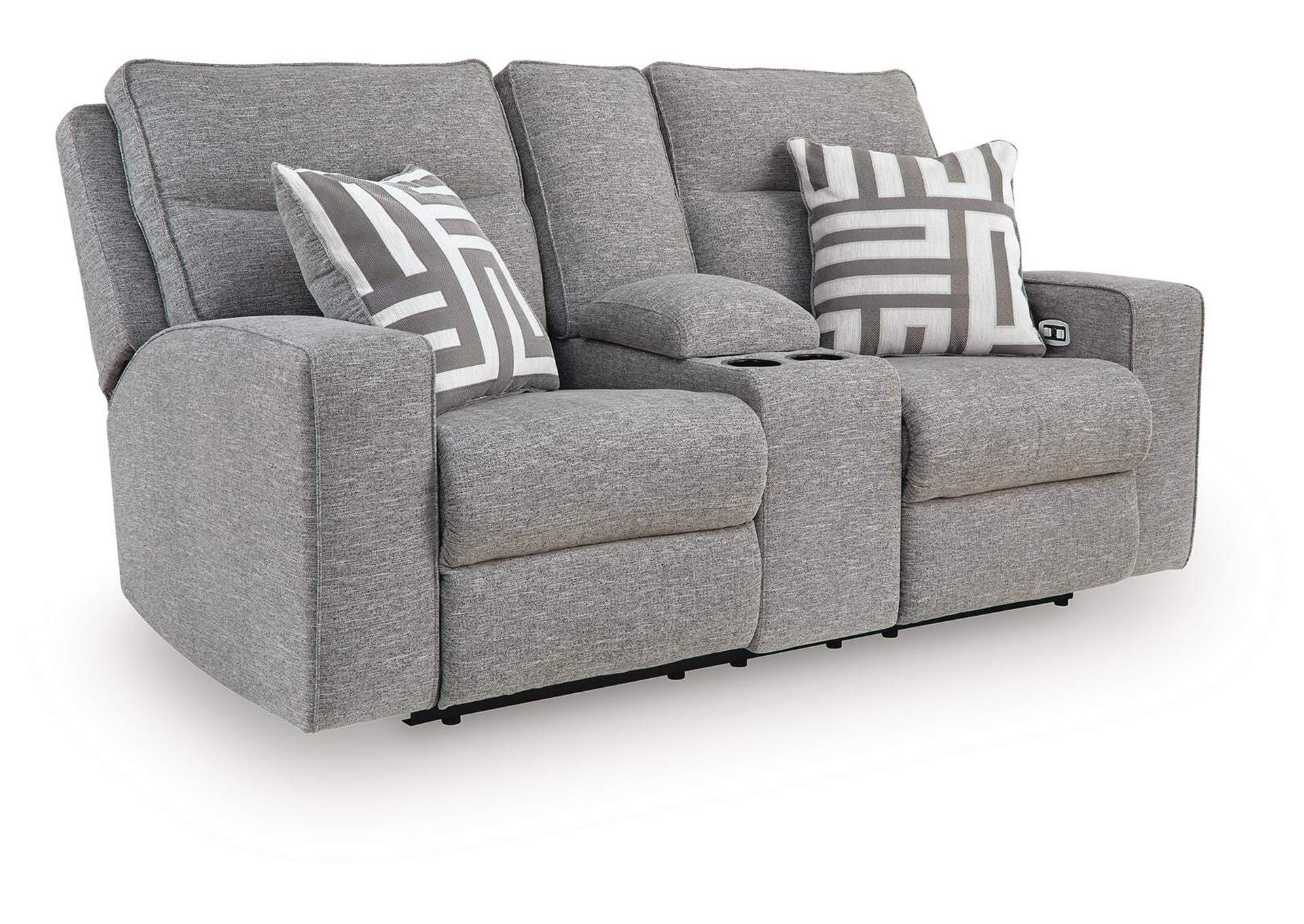 Biscoe Power Reclining Loveseat with Console angled view
