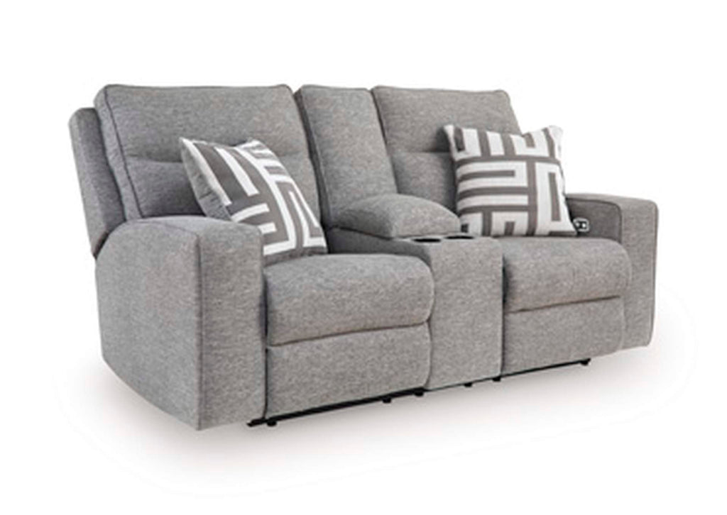 Biscoe Power Reclining Loveseat with Console angled view