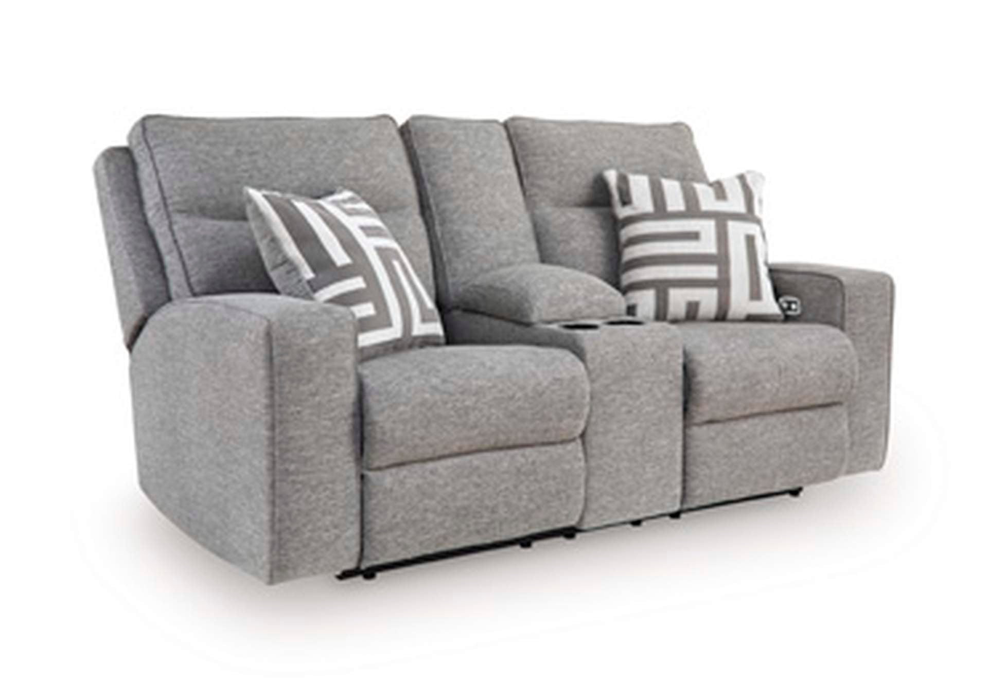 Biscoe Power Reclining Loveseat with Console angled view