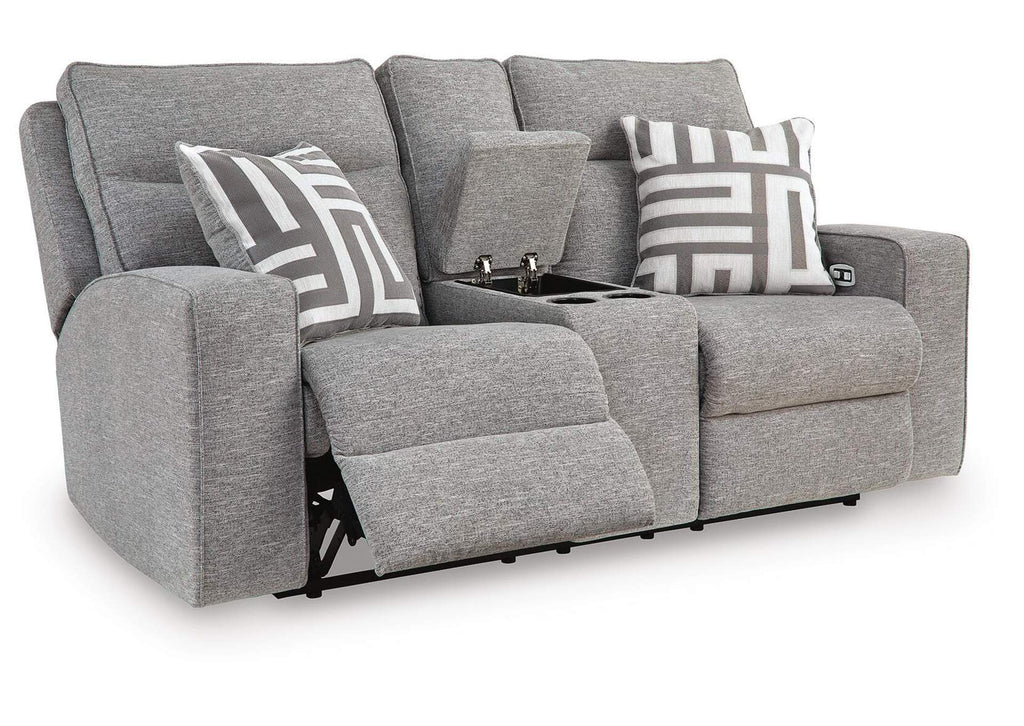 Biscoe Power Reclining Loveseat with Console angled view