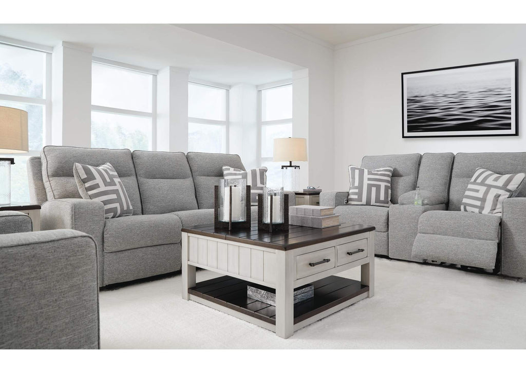 Biscoe Performance Fabric Dual Power Reclining Sofa and Loveseat fabric detail