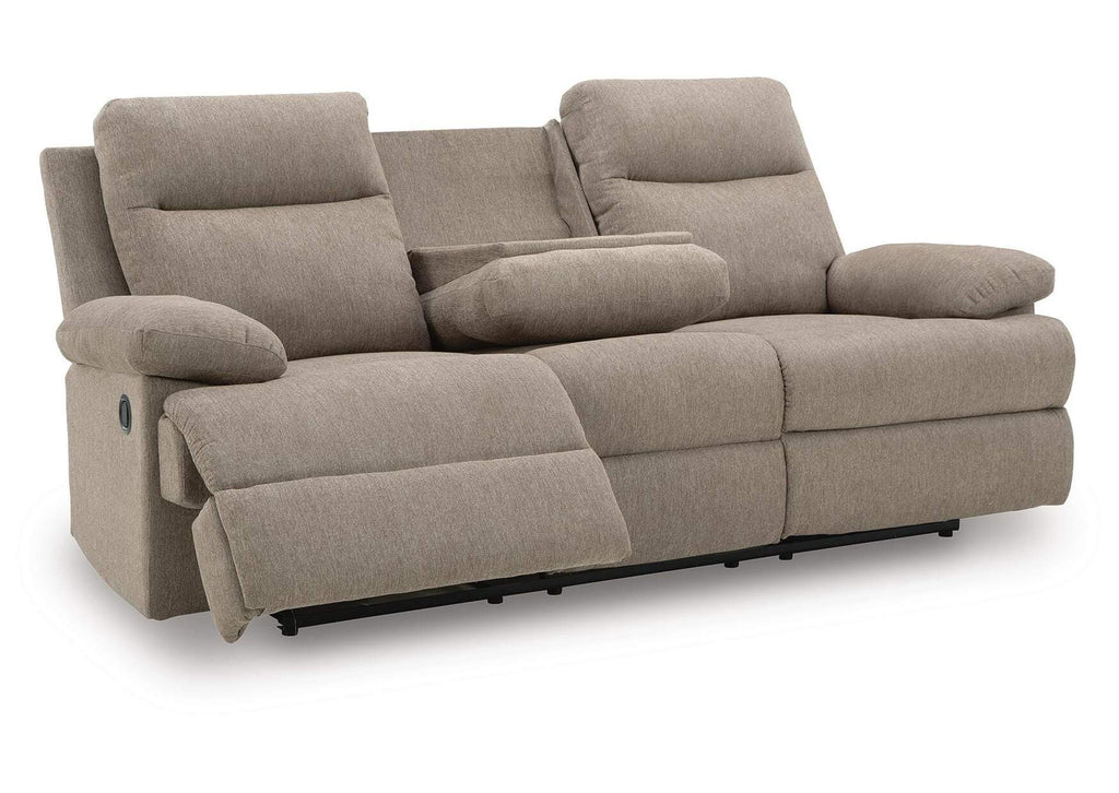 Side-Swipe Reclining Sofa with Drop Down Table side view