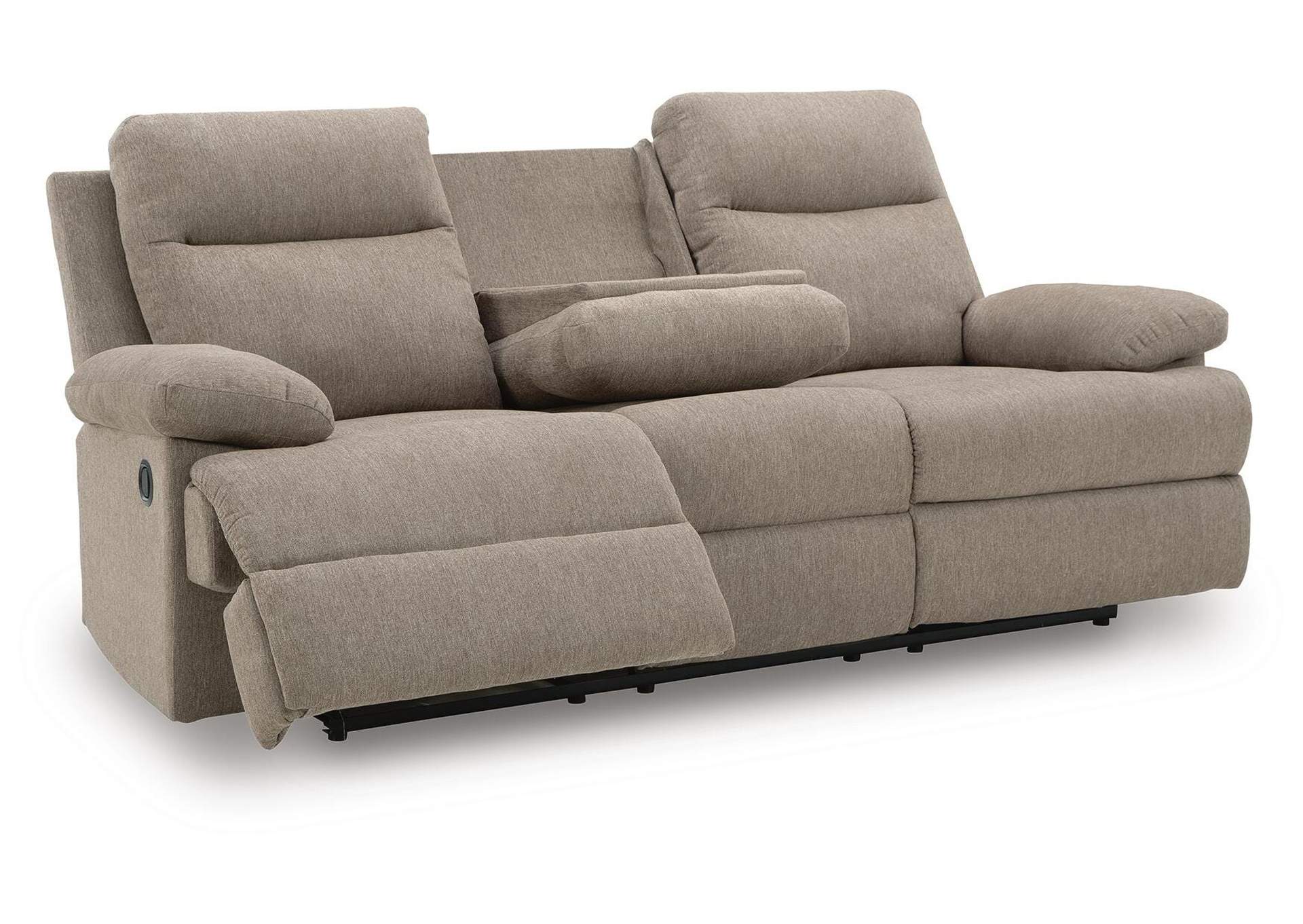 Side-Swipe Reclining Sofa with Drop Down Table side view