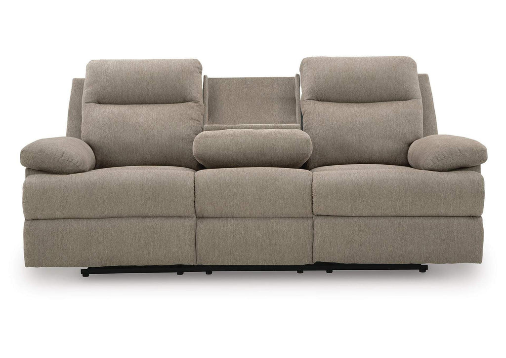 Side-Swipe Reclining Sofa with Drop Down Table