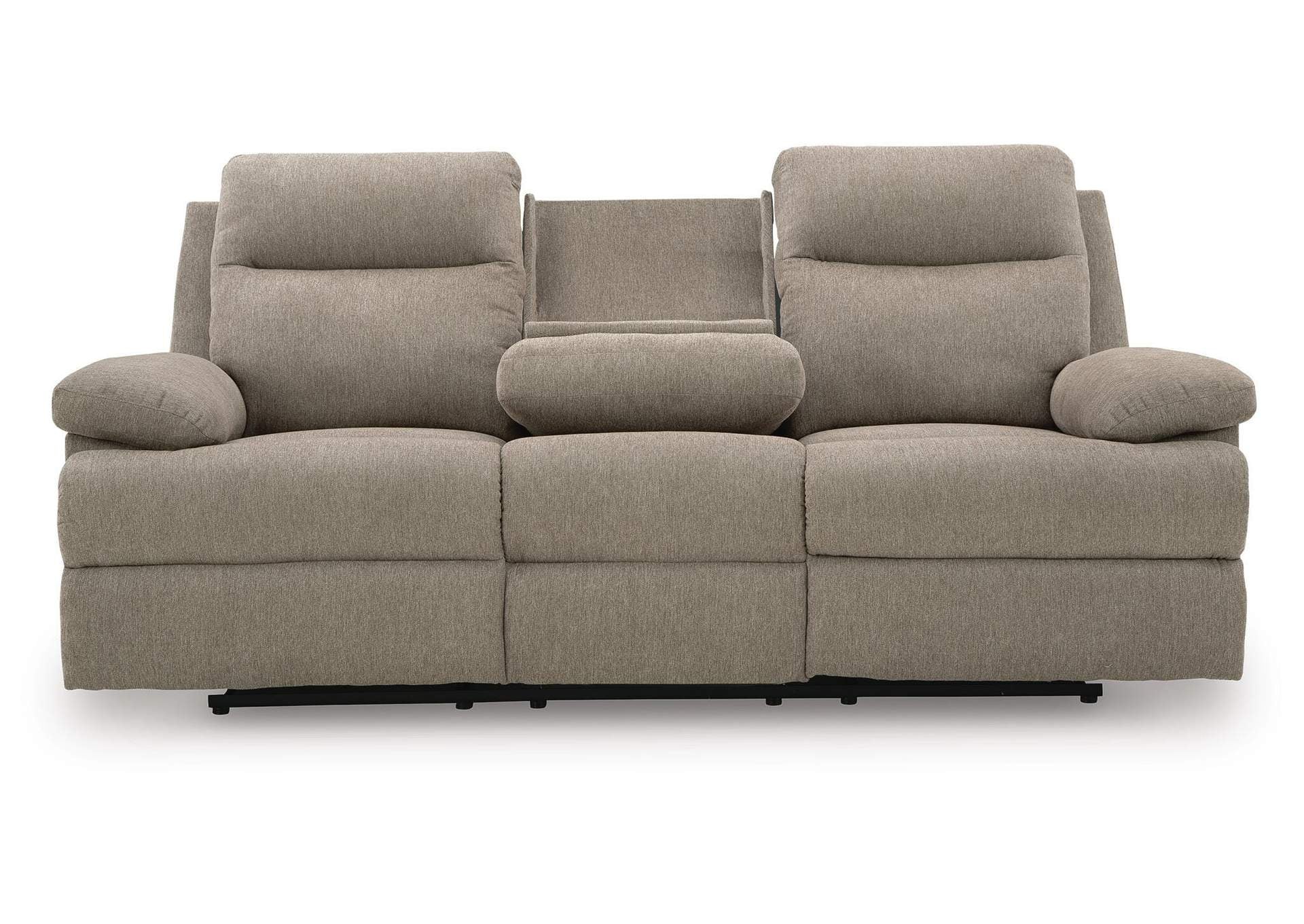 Side-Swipe Reclining Sofa with Drop Down Table