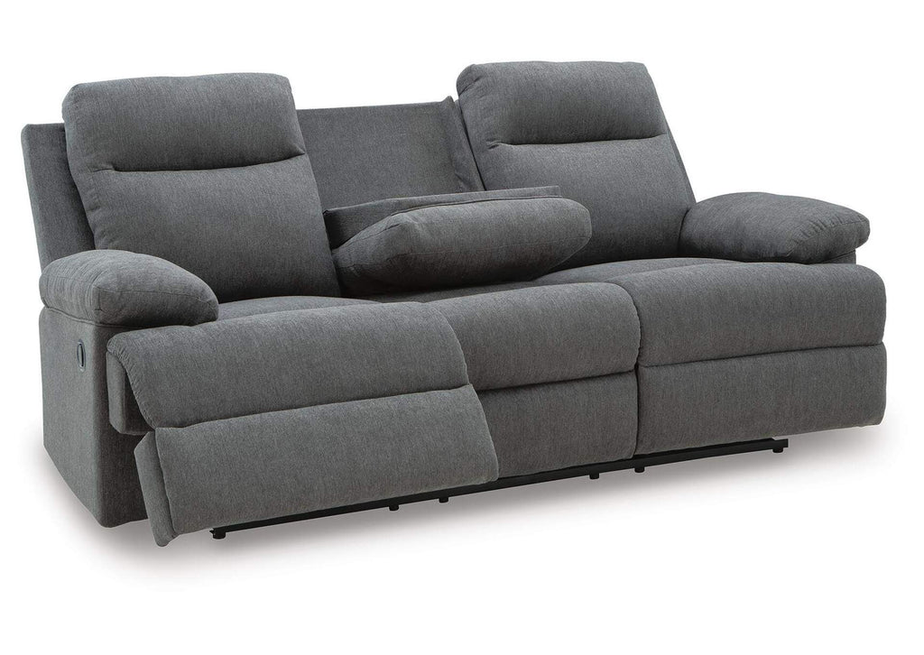 Side-Swipe Reclining Sofa with Drop Down Table side view