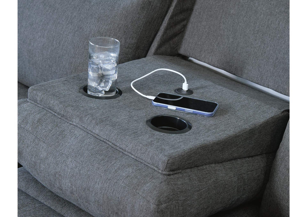 Side-Swipe Reclining Sofa with Drop Down Table detail