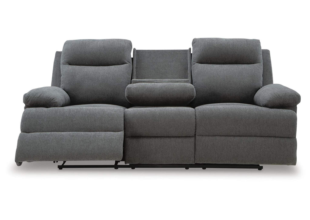 Side-Swipe Reclining Sofa with Drop Down Table