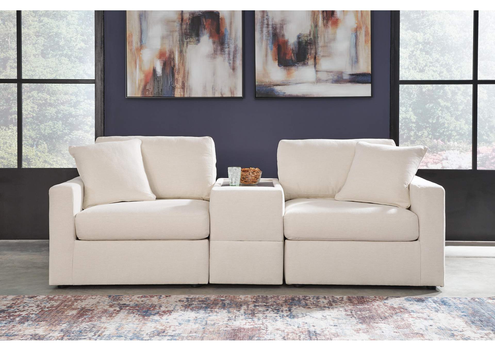 Modmax Oyster loveseat with storage console alternate view