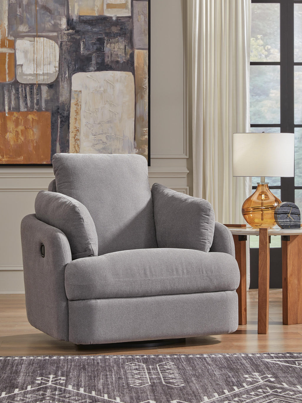 Modmax Swivel Glider Recliner in Granite, closed view
