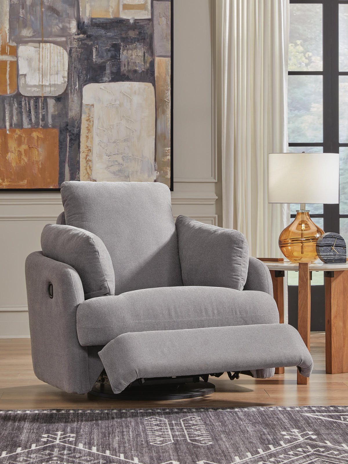 Modmax Swivel Glider Recliner in Granite, open view