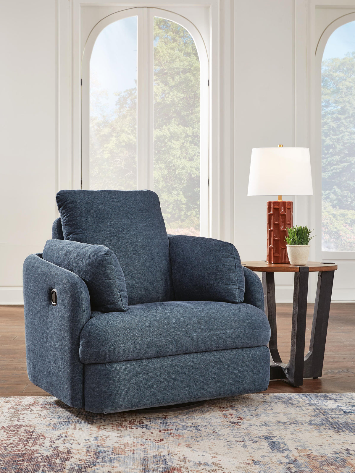 Modmax Swivel Glider Recliner in Ink, closed view
