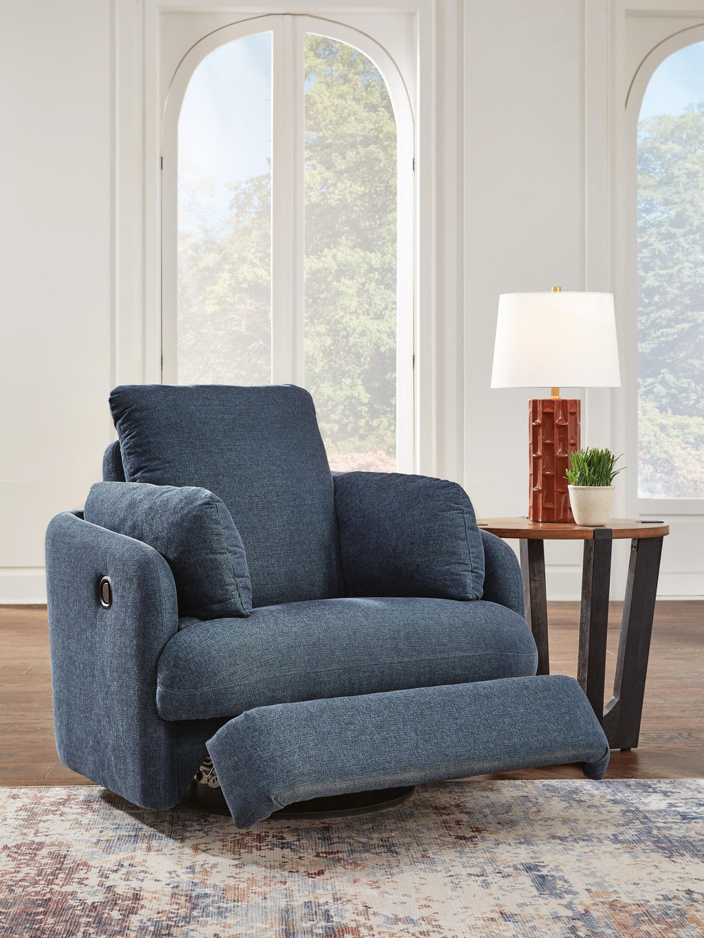 Modmax Swivel Glider Recliner in Ink, open view