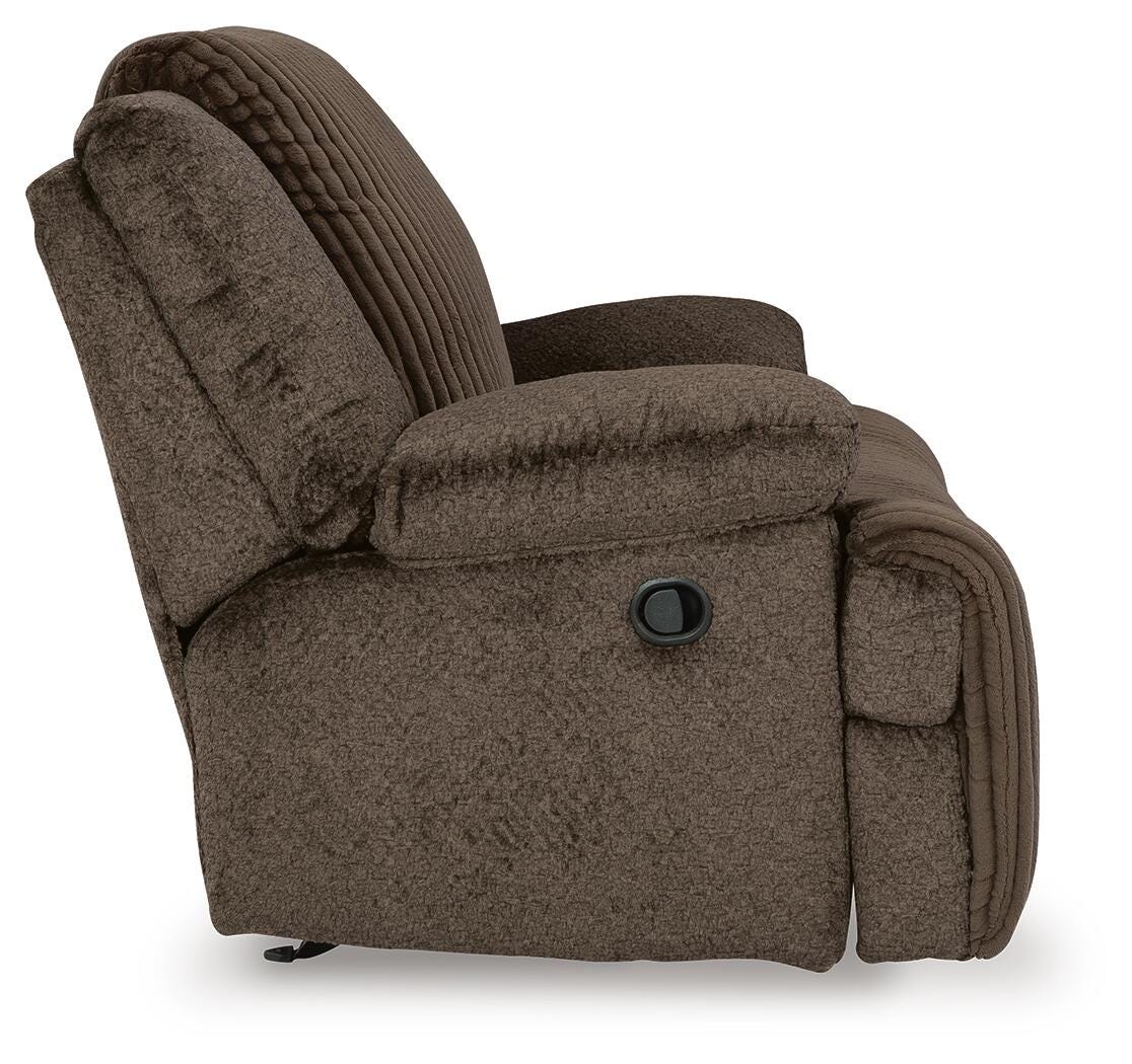 Top Tier Recliner in Chocolate, side view