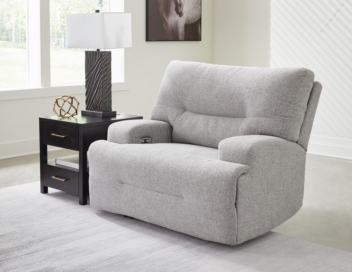 Acklen Place Oversized Power Recliner in Pewter, closed view