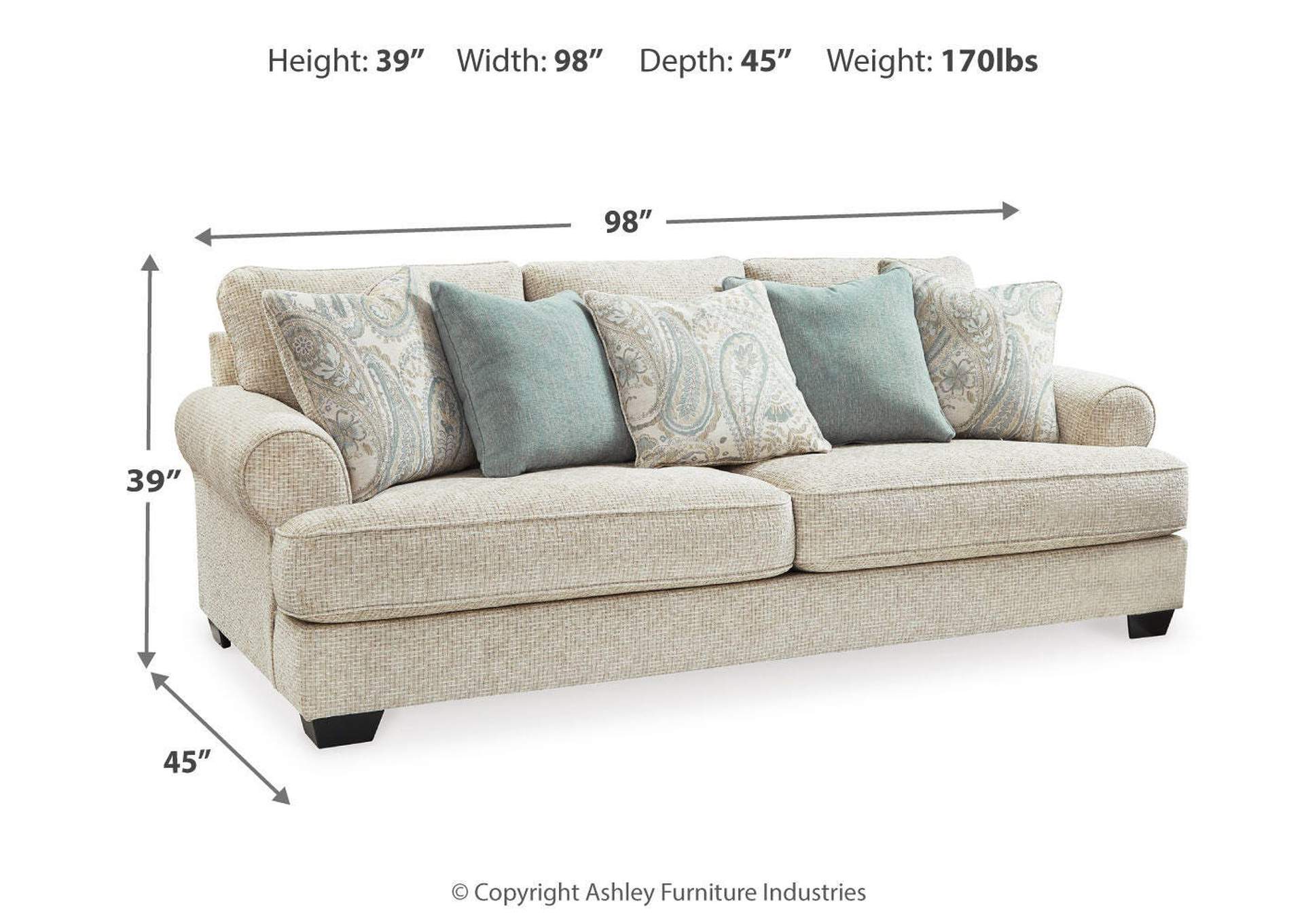 Monaghan Sofa, Loveseat, Chair and Ottoman dimensions