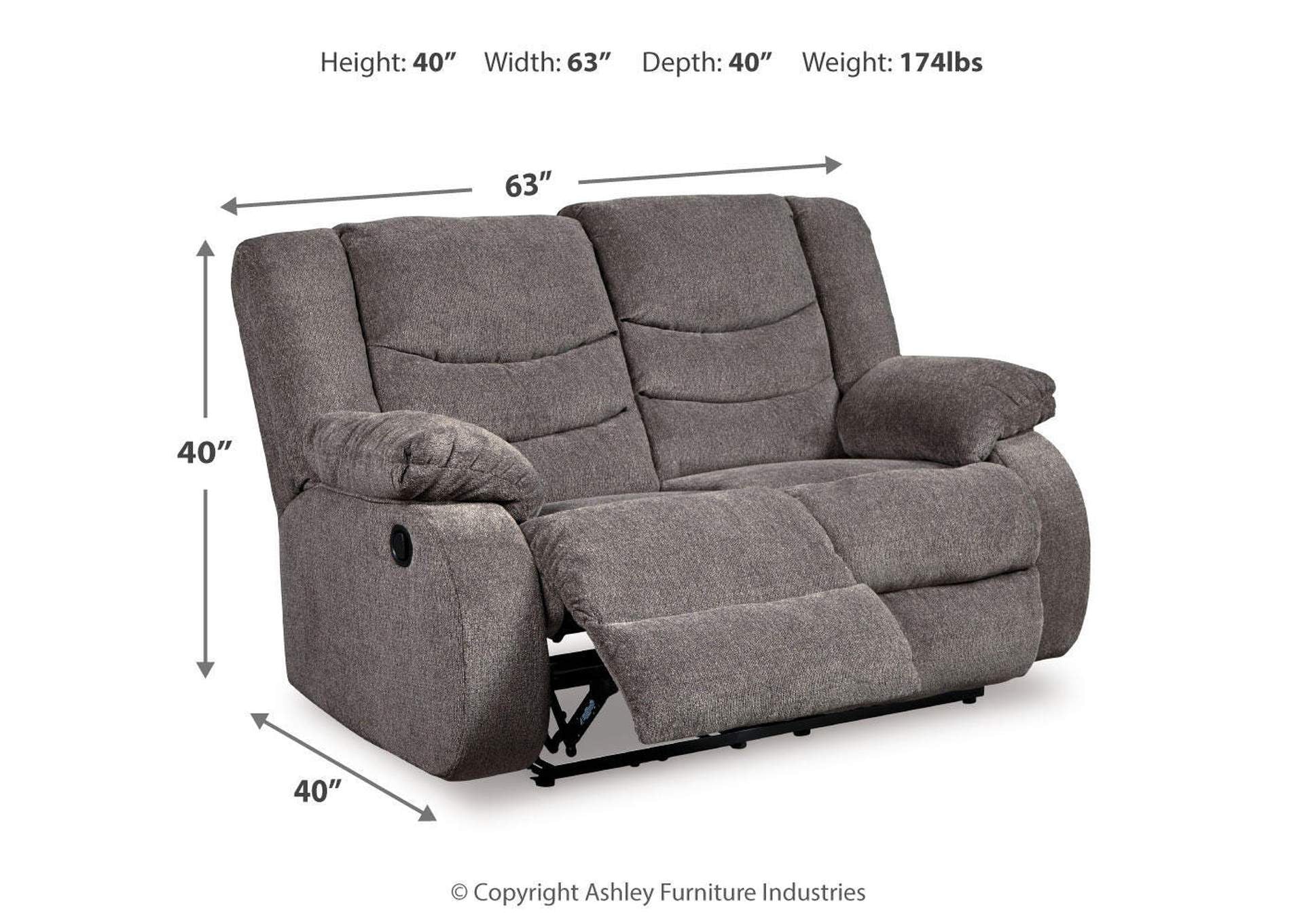 Tulen Reclining Sofa and Loveseat dimensions