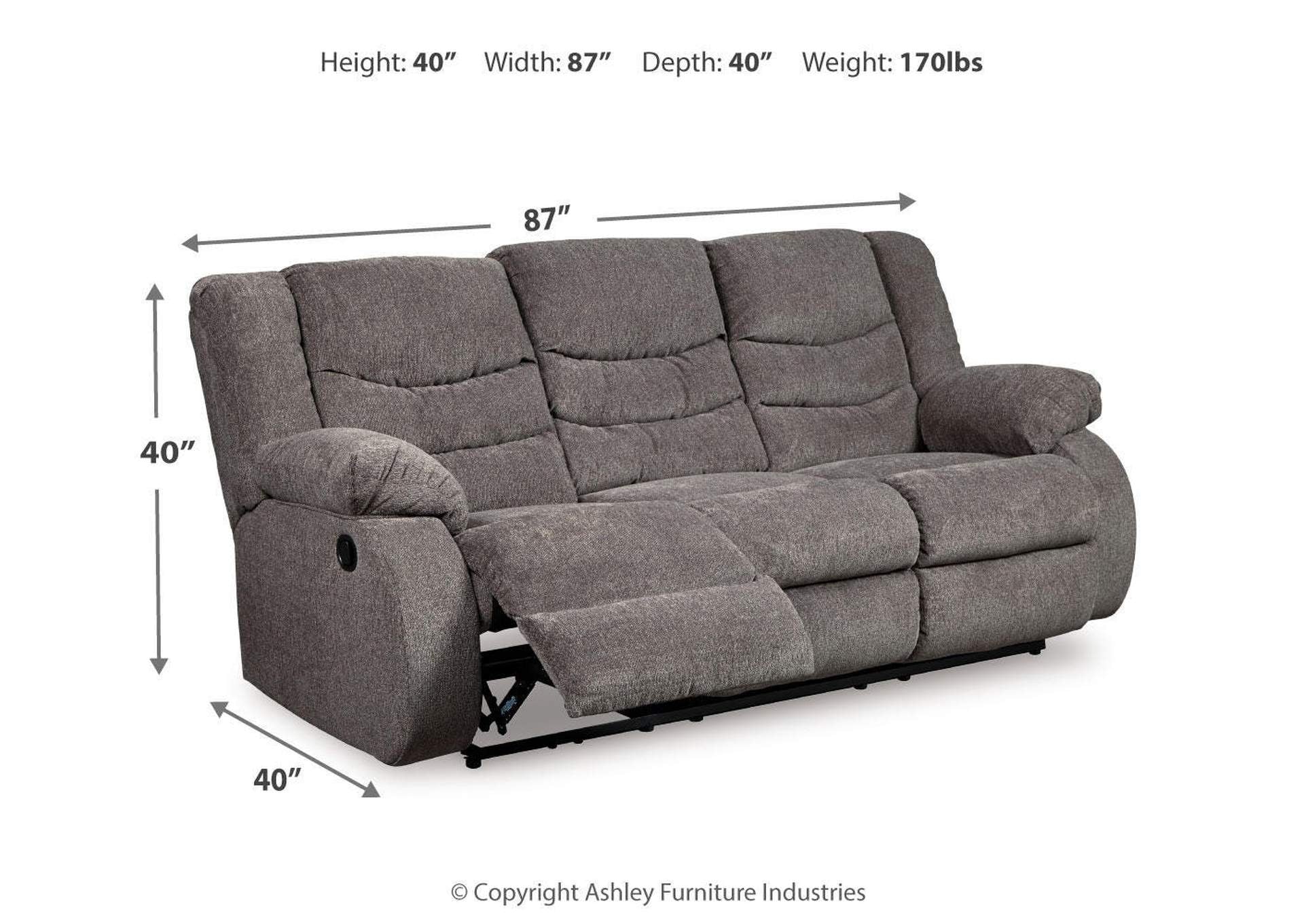 Tulen Reclining Sofa dimensions