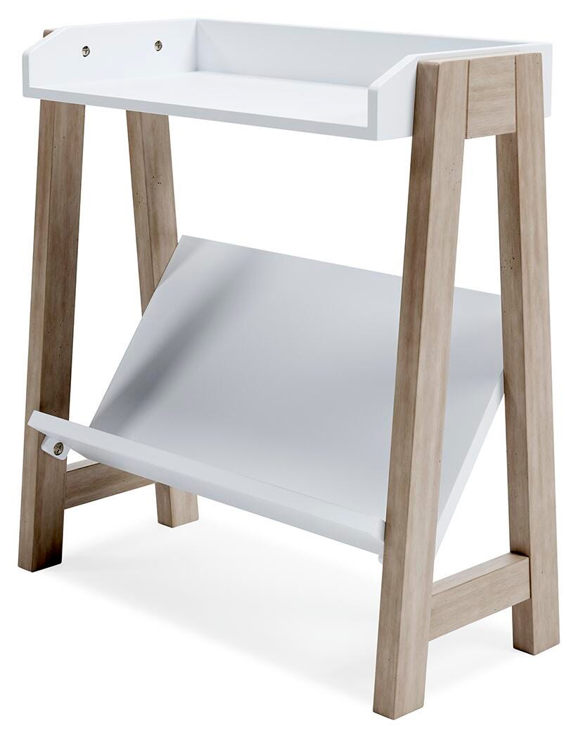 Blariden Small Bookcase in White/Tan, angle view