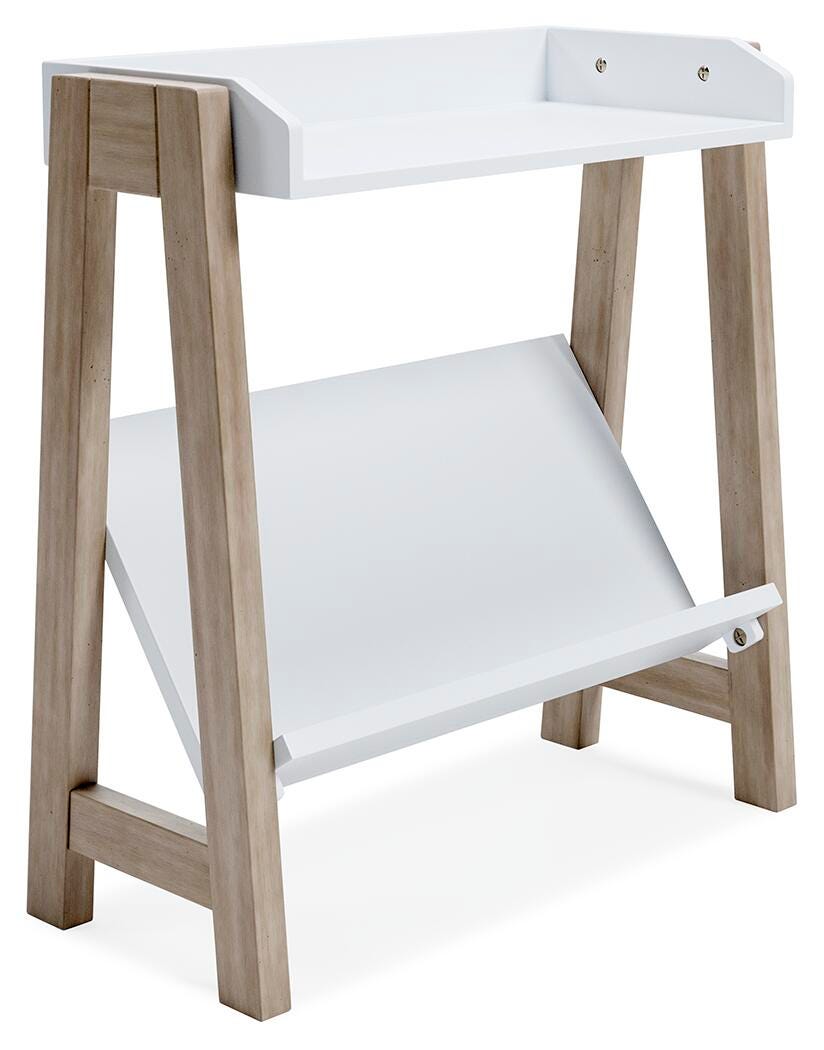 Blariden Small Bookcase in White/Tan, angle view