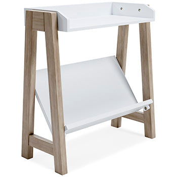Blariden Small Bookcase in White/Tan, angle view