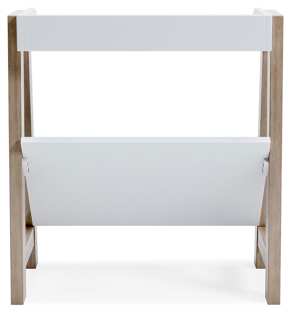 Blariden Small Bookcase in White/Tan, back view