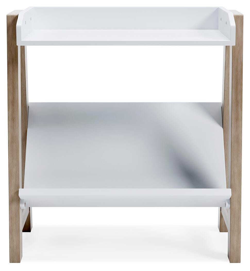 Blariden Small Bookcase in White/Tan, front view