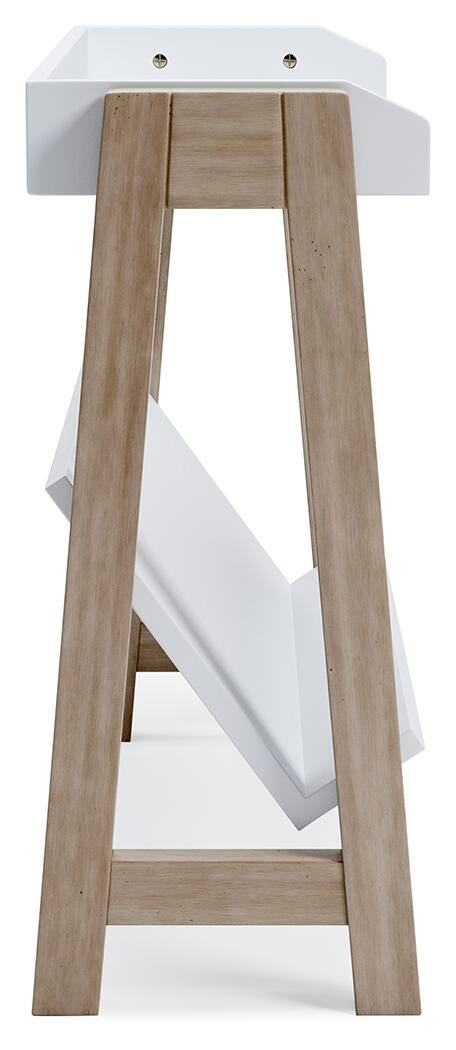 Blariden Small Bookcase in White/Tan, side view