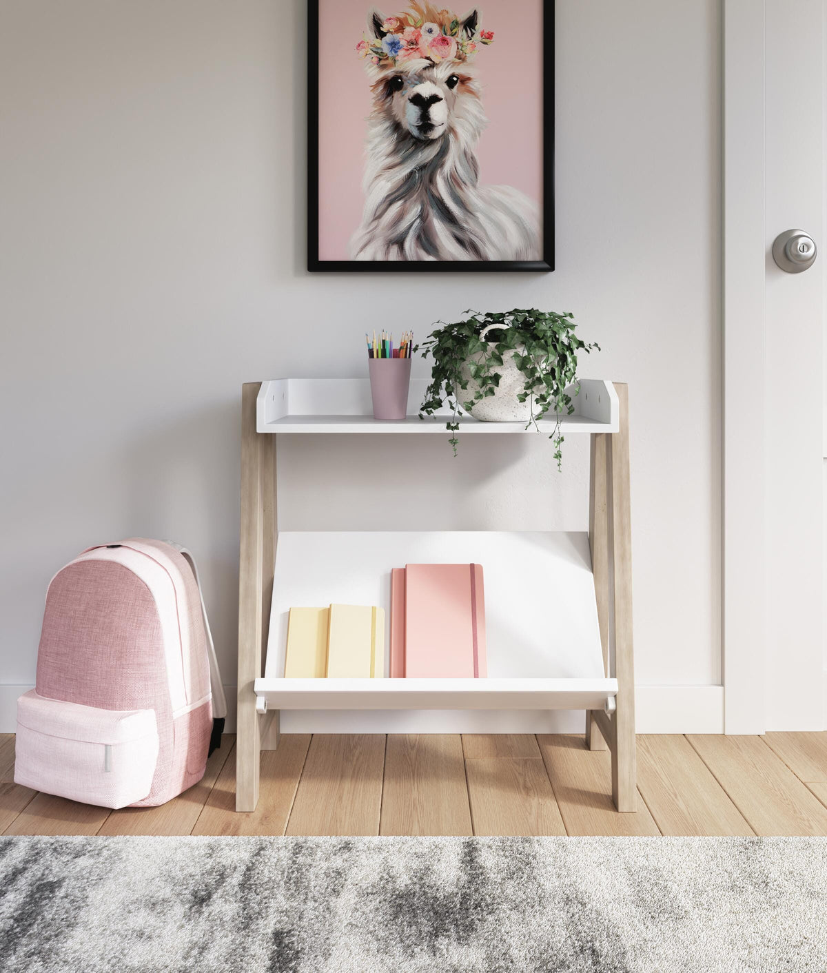 Blariden Small Bookcase in White/Tan, alternate view 3
