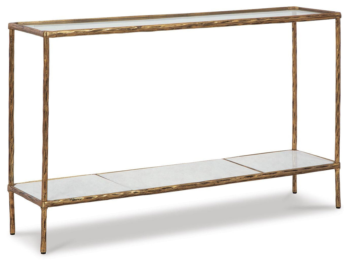 Ryandale Console Sofa Table in Antique Brass Finish, angle view